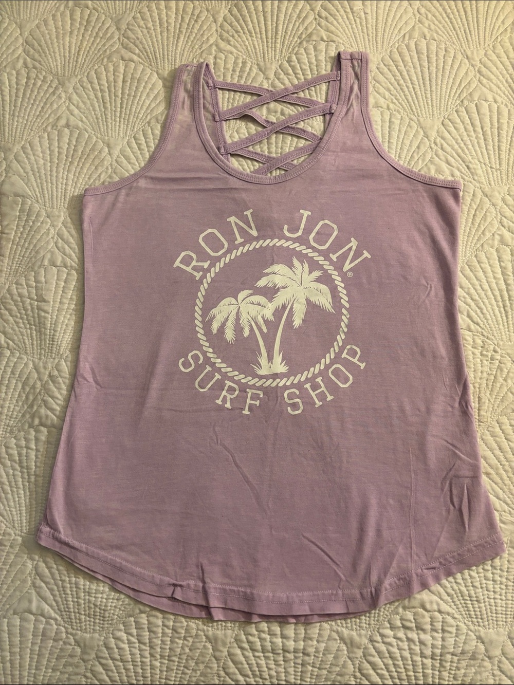 Ron Jon Lavender Crisscross Back Tank with Palm Graphic